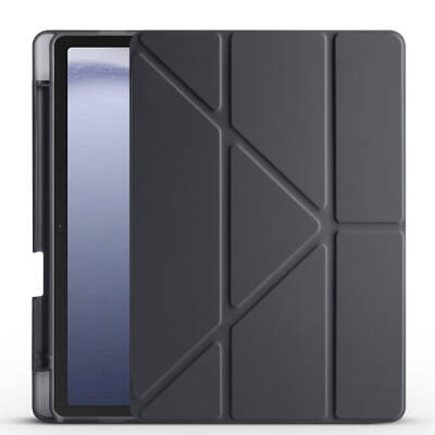 Galaxy Tab A9 Case Pen Compartment Zore Tri Folding Stand Case Black