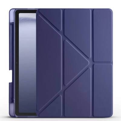 Galaxy Tab A9 Case Pen Compartment Zore Tri Folding Stand Case Navy blue