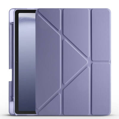 Galaxy Tab A9 Case Pen Compartment Zore Tri Folding Stand Case Purple