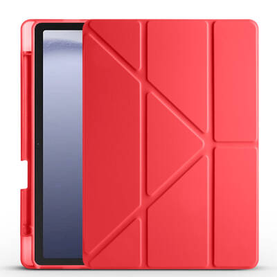 Galaxy Tab A9 Case Pen Compartment Zore Tri Folding Stand Case Red