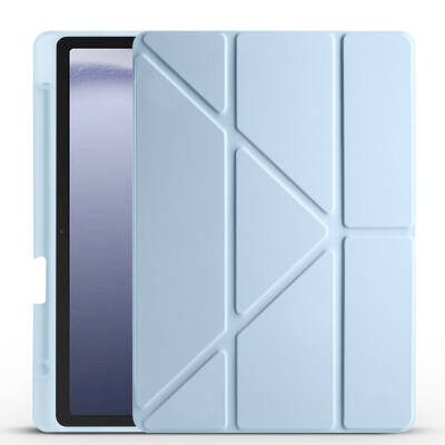 Galaxy Tab A9 Kılıf Zore Tri Folding Kalem Bölmeli Standlı Kılıf Mavi