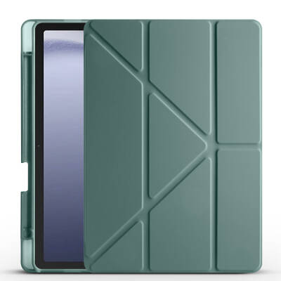 Galaxy Tab A9 Kılıf Zore Tri Folding Kalem Bölmeli Standlı Kılıf Koyu Yeşil