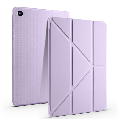 Galaxy Tab A9 Plus Case Pen Compartment Zore Tri Folding Stand Case Lila