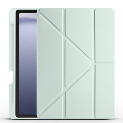 Galaxy Tab S10 FE Case Zore Tri Folding Stand Case with Pen Compartment Green