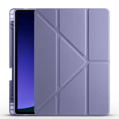 Galaxy Tab S10 FE Kılıf Zore Tri Folding Kalem Bölmeli Standlı Kılıf Mor