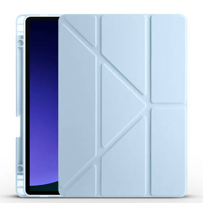 Galaxy Tab S10 FE Kılıf Zore Tri Folding Kalem Bölmeli Standlı Kılıf Mavi
