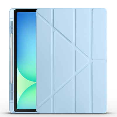 Galaxy Tab S10 FE Plus Kılıf Zore Tri Folding Kalem Bölmeli Standlı Kılıf Mavi