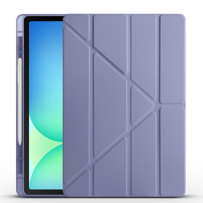 Galaxy Tab S10 FE Plus Kılıf Zore Tri Folding Kalem Bölmeli Standlı Kılıf Mor