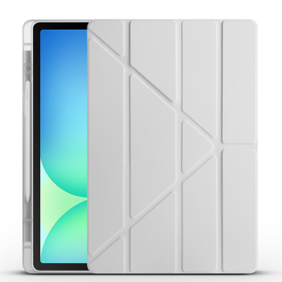 Galaxy Tab S10 FE Plus Kılıf Zore Tri Folding Kalem Bölmeli Standlı Kılıf Gri