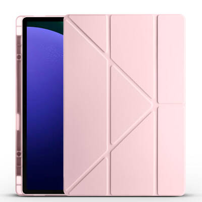 Galaxy Tab S10 Ultra Case Zore Tri Folding Stand Case Pen Compartment Rose Gold