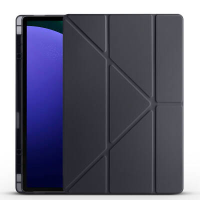 Galaxy Tab S10 Ultra Kılıf Zore Tri Folding Kalem Bölmeli Standlı Kılıf Siyah