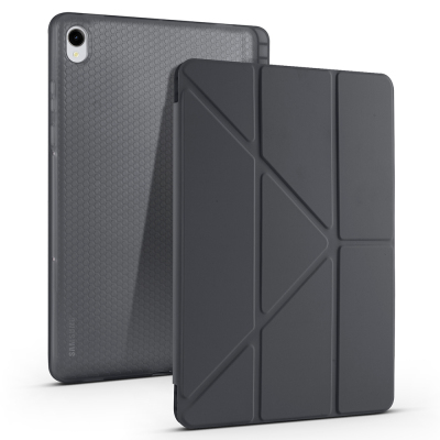 Galaxy Tab S11 Case Zore Tri Folding Stand Case with Pen Compartment Black