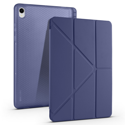 Galaxy Tab S11 Case Zore Tri Folding Stand Case with Pen Compartment Navy blue