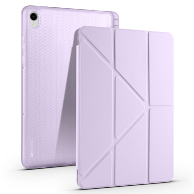 Galaxy Tab S11 Kılıf Zore Tri Folding Kalem Bölmeli Standlı Kılıf Lila