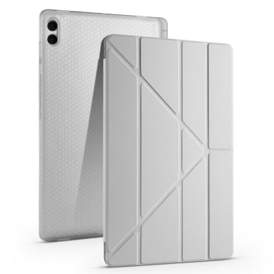 Galaxy Tab S11 Ultra Case Zore Tri Folding Stand Case with Pen Compartment Grey