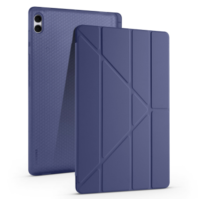 Galaxy Tab S11 Ultra Case Zore Tri Folding Stand Case with Pen Compartment Navy blue