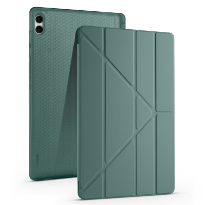 Galaxy Tab S11 Ultra Kılıf Zore Tri Folding Kalem Bölmeli Standlı Kılıf Koyu Yeşil