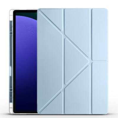 Galaxy Tab S11 Ultra SM-X930 Kılıf Zore Tri Folding Kalem Bölmeli Standlı Kılıf Mavi
