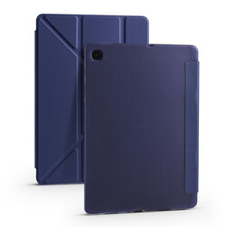 Galaxy Tab S6 Lite P610 Case Zore Tri Folding Smart With Pen Stand Case Navy blue