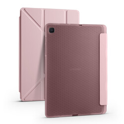 Galaxy Tab S6 Lite P610 Kılıf Zore Tri Folding Kalem Bölmeli Standlı Kılıf Rose Gold