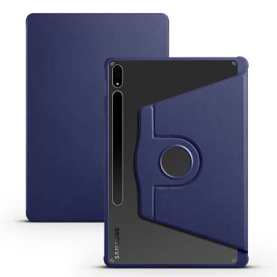 Galaxy Tab S7 Plus T970 Case Zore Thermal Pen Compartment Rotatable Stand Case Navy blue
