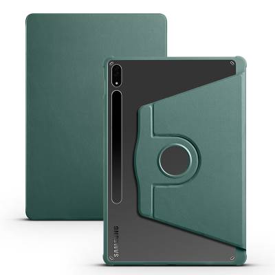 Galaxy Tab S7 Plus T970 Case Zore Thermal Pen Compartment Rotatable Stand Case Dark Green