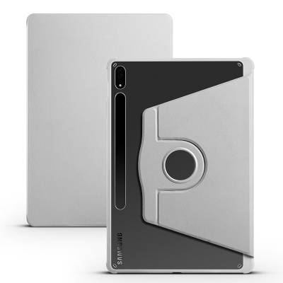Galaxy Tab S7 Plus T970 Kılıf Zore Termik Kalem Bölmeli Dönebilen Standlı Kılıf Gri