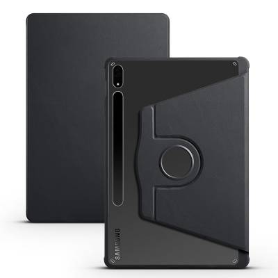 Galaxy Tab S7 Plus T970 Kılıf Zore Termik Kalem Bölmeli Dönebilen Standlı Kılıf Siyah