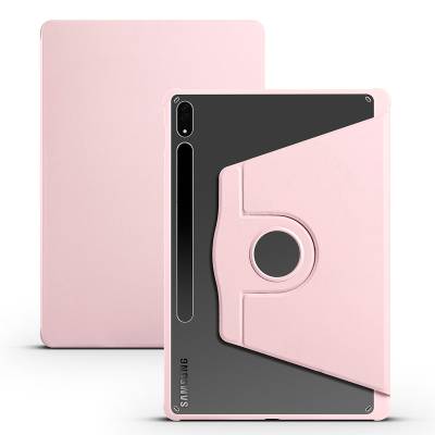 Galaxy Tab S7 Plus T970 Kılıf Zore Termik Kalem Bölmeli Dönebilen Standlı Kılıf Pembe