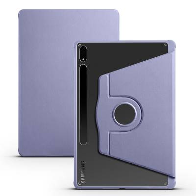 Galaxy Tab S7 Plus T970 Kılıf Zore Termik Kalem Bölmeli Dönebilen Standlı Kılıf Lavendery Gray