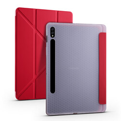 Galaxy Tab S7 Plus T970 Kılıf Zore Tri Folding Kalem Bölmeli Standlı Kılıf Kırmızı