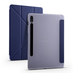 Galaxy Tab S7 Plus T970 Kılıf Zore Tri Folding Kalem Bölmeli Standlı Kılıf Lacivert