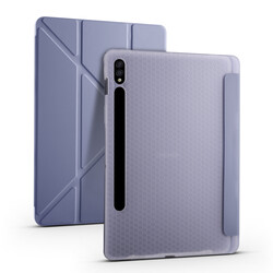 Galaxy Tab S7 Plus T970 Kılıf Zore Tri Folding Kalem Bölmeli Standlı Kılıf Mor