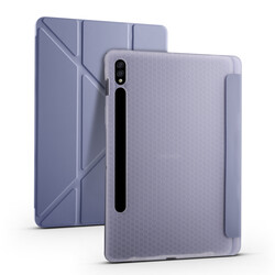 Galaxy Tab S7 Plus T970 Case Zore Tri Folding Smart With Pen Stand Case Purple