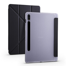 Galaxy Tab S7 Plus T970 Case Zore Tri Folding Smart With Pen Stand Case Black