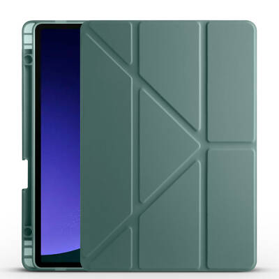 Galaxy Tab S9 Case Zore Tri Folding Stand Case with Pen Compartment Dark Green