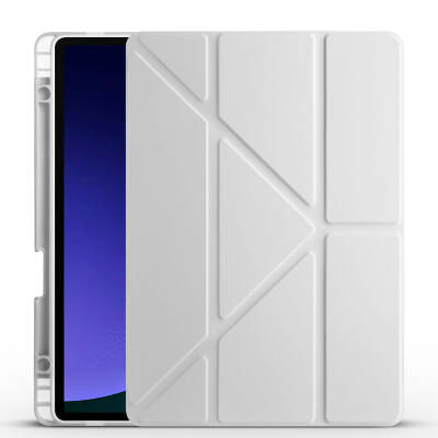 Galaxy Tab S9 Case Zore Tri Folding Stand Case with Pen Compartment Grey