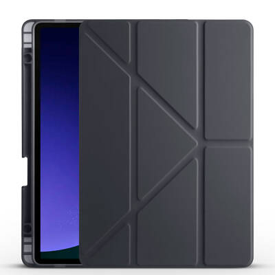 Galaxy Tab S9 FE Kılıf Zore Tri Folding Kalem Bölmeli Standlı Kılıf Siyah