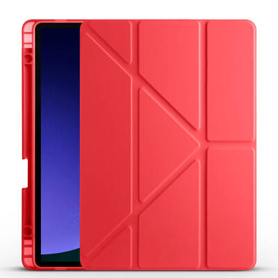Galaxy Tab S9 FE Kılıf Zore Tri Folding Kalem Bölmeli Standlı Kılıf Kırmızı