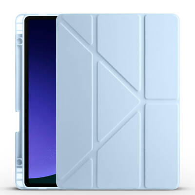Galaxy Tab S9 FE Kılıf Zore Tri Folding Kalem Bölmeli Standlı Kılıf Mavi