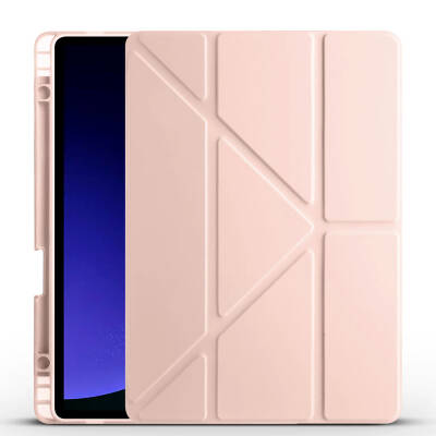 Galaxy Tab S9 FE Kılıf Zore Tri Folding Kalem Bölmeli Standlı Kılıf Rose Gold