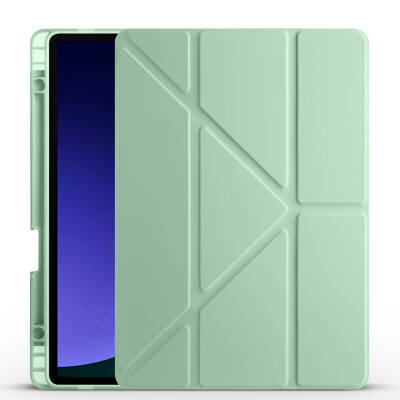 Galaxy Tab S9 FE Kılıf Zore Tri Folding Kalem Bölmeli Standlı Kılıf Açık Yeşil