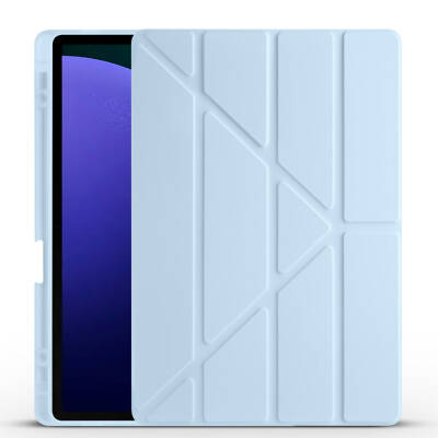 Galaxy Tab S9 FE Plus Kılıf Zore Tri Folding Kalem Bölmeli Standlı Kılıf Mavi