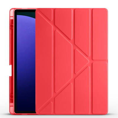 Galaxy Tab S9 FE Plus Kılıf Zore Tri Folding Kalem Bölmeli Standlı Kılıf Kırmızı