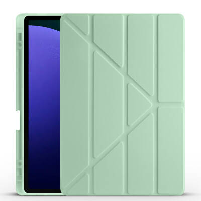 Galaxy Tab S9 FE Plus Kılıf Zore Tri Folding Kalem Bölmeli Standlı Kılıf Açık Yeşil