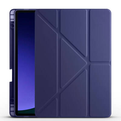 Galaxy Tab S9 Kılıf Zore Tri Folding Kalem Bölmeli Standlı Kılıf Lacivert