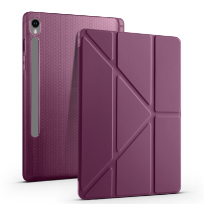 Galaxy Tab S9 Kılıf Zore Tri Folding Kalem Bölmeli Standlı Kılıf Mürdüm