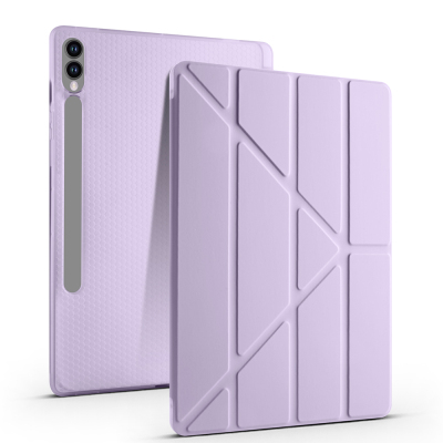 Galaxy Tab S9 Plus Case Zore Tri Folding Stand Case with Pen Compartment Lila