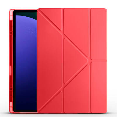 Galaxy Tab S9 Ultra Case Zore Tri Folding Stand Case with Pen Compartment Red