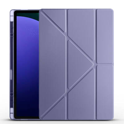 Galaxy Tab S9 Ultra Case Zore Tri Folding Stand Case with Pen Compartment Purple